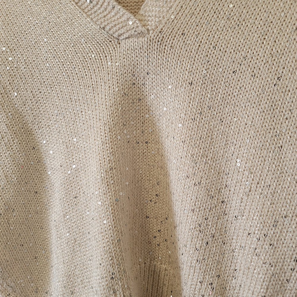 J. Crew Beige Natural Sequin V-Neck Sweater - Picture 4 of 6